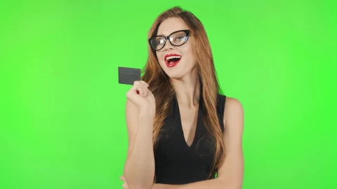 Free Stock Video Shopping Model Poses With Credit Card On Greenscreen Live Wallpaper - Free Live Wallpaper
