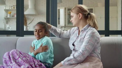 Free Stock Video Sick Girl With Fever Is Cared For By Her Mom Live Wallpaper - Free Live Wallpaper