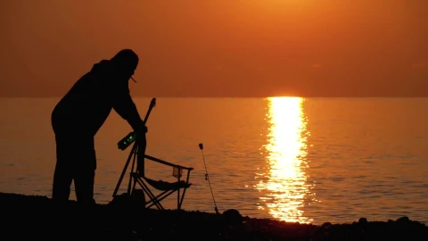 Free Stock Video Silhouette Of A Man Preparing Chair To Fish Live Wallpaper - Free Live Wallpaper