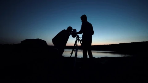 Free Stock Video Silhouettes Of People Using A Telescope At Dusk Live Wallpaper - Free Live Wallpaper
