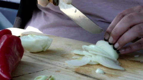 Free Video Stock Slicing An Onion On A Board Live Wallpaper - Free Live Wallpaper