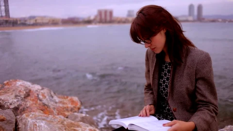 Free Video Stock Smart Woman Reading By The Sea Live Wallpaper - Free Live Wallpaper