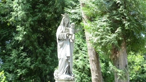 Free Video Stock Statue Of A Woman And Infant In A Graveyard Live Wallpaper - Free Live Wallpaper