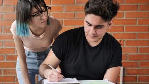 Free Video Stock Student Confused With Homework Is Helped By Her Classmate Live Wallpaper - Free Live Wallpaper