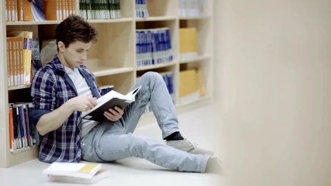 Free Video Stock Student Reading On The Library Corridor Live Wallpaper - Free Live Wallpaper