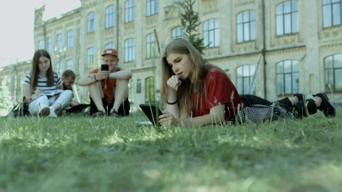 Free Video Stock Students Resting On The Grass At A University Live Wallpaper - Free Live Wallpaper