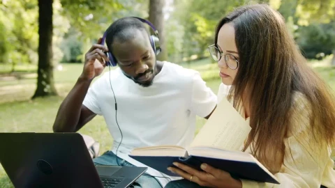 Free Video Stock Students Sit In Park And Discuss Ideas While Reading Live Wallpaper - Free Live Wallpaper