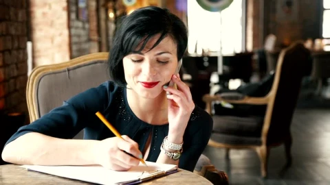 Free Video Stock Stylish Woman Talks On Mobile Phone In Vintage Cafe Live Wallpaper - Free Live Wallpaper