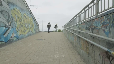 Free Video Stock Skateboarders In An Urban Area With Graffiti Live Wallpaper - Free Live Wallpaper