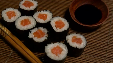 Free Video Stock sushi rolls filled with salmon Live Wallpaper - Free Live Wallpaper