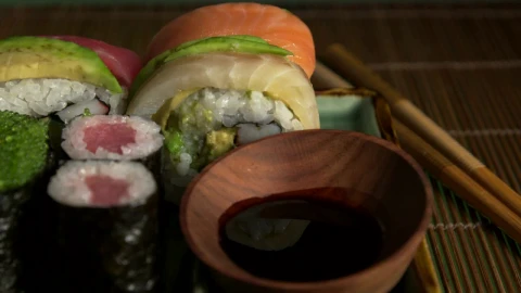 Free Video Stock sushi with a bowl of soy sauce Live Wallpaper - Free Live Wallpaper