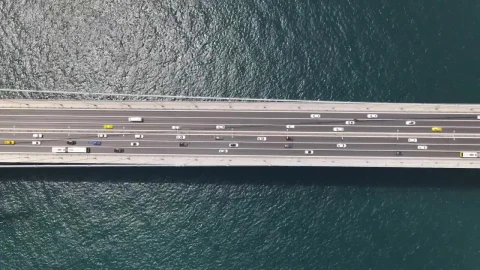 Free Video Stock suspension bridge with many cars aerial shot Live Wallpaper - Free Live Wallpaper