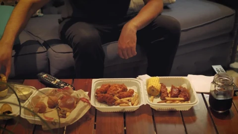 Free Video Stock table in a living room with fast food while a Live Wallpaper - Free Live Wallpaper