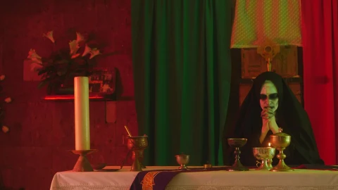 Free Video Stock terrifying ghost nun praying in a temple Live Wallpaper - Free Live Wallpaper