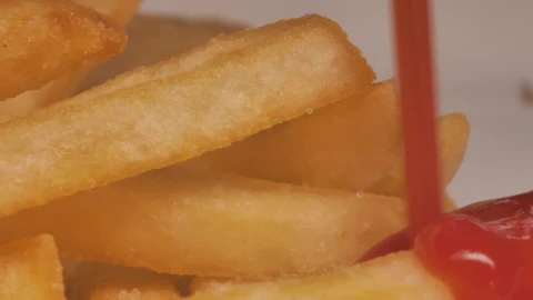 Free Video Stock texture of french fries with ketchup macro close up Live Wallpaper - Free Live Wallpaper