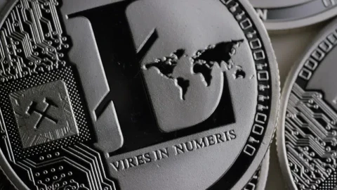 Free Video Stock texture of silver litecoin coins slowly rotating Live Wallpaper - Free Live Wallpaper