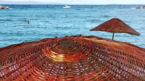 Free Video Stock the sea seen from above a wooden umbrella Live Wallpaper - Free Live Wallpaper