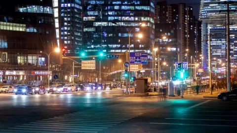 Free Video Stock time lapse of a crosswalk in beijing at night Live Wallpaper - Free Live Wallpaper