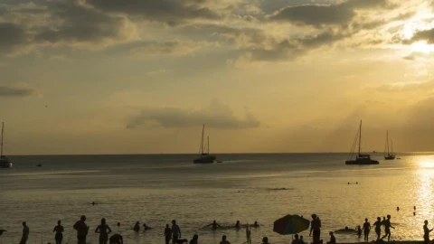 Free Video Stock time lapse of a sunset in a crowded beach Live Wallpaper - Free Live Wallpaper