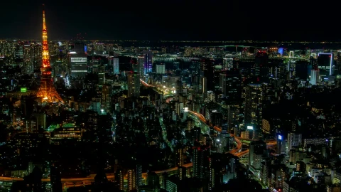 Free Video Stock tokyo cityscape at night with illuminated tower Live Wallpaper - Free Live Wallpaper