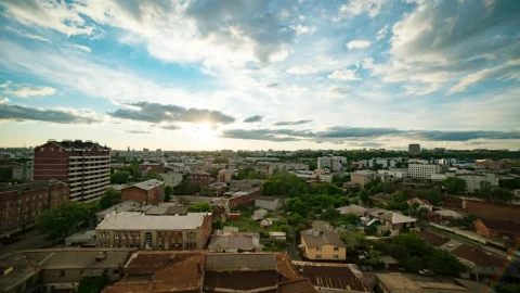 Free Video Stock top view of a town during sunset Live Wallpaper - Free Live Wallpaper