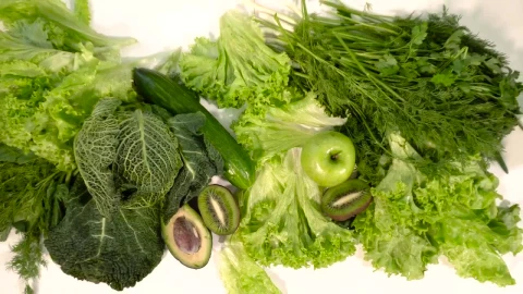 Free Video Stock top view of green fruits and veg on table Live Wallpaper - Free Live Wallpaper