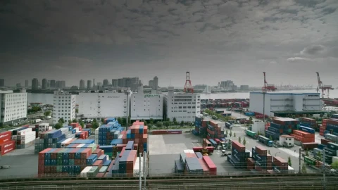 Free Video Stock top view of tokyo cargo port Live Wallpaper - Free Live Wallpaper
