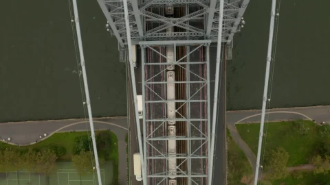 Free Video Stock top view of train and traffic crossing a bridge Live Wallpaper - Free Live Wallpaper
