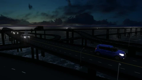 Free Video Stock traffic in a bridge over the sea at night d Live Wallpaper - Free Live Wallpaper