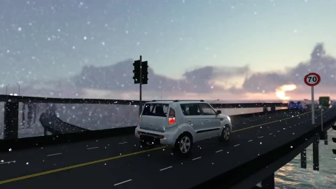 Free Video Stock traffic in a bridge over the sea while snowing Live Wallpaper - Free Live Wallpaper
