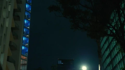 Free Stock Video Walking Between Buildings Looking Up At Night Live Wallpaper - Free Live Wallpaper