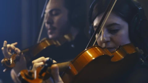 Free Stock Video Two Violinists Playing Together Recording In A Studio Live Wallpaper - Free Live Wallpaper