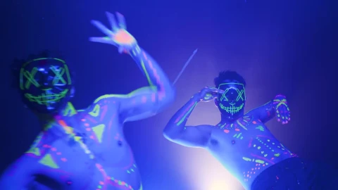 Free Stock Video Two Man With Masks Dancing With Party Light Live Wallpaper - Free Live Wallpaper