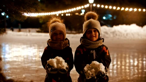 Free Stock Video Two Little Kids Happily Throwing Snow Into The Air Live Wallpaper - Free Live Wallpaper