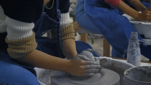 Free Stock Video Two Girls Molding Clay During A Pottery Class Live Wallpaper - Free Live Wallpaper