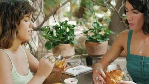 Free Stock Video Two Friends Eating Bread During A Friends Date Live Wallpaper - Free Live Wallpaper