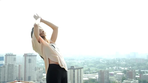 Free Stock Video Young Woman Practicing Yoga Poses On A Rooftop Live Wallpaper - Free Live Wallpaper