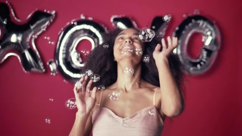 Free Stock Video Young Woman Playing Funny And Happy With Bubbles Live Wallpaper - Free Live Wallpaper