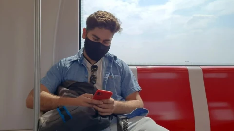 Free Stock Video Young Man With Mask Traveling By Subway With His Cellphone Live Wallpaper - Free Live Wallpaper
