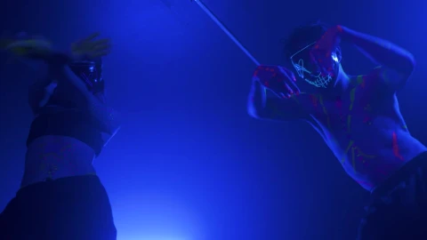 Free Stock Video Young Dancers Doing Dance Steps With Neon Masks Live Wallpaper - Free Live Wallpaper