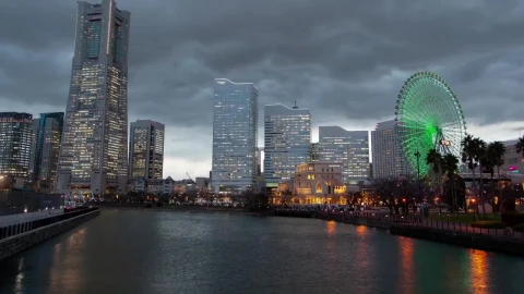 Free Stock Video Yokohama Skyscrapers And A Fair Wheel At Night Live Wallpaper - Free Live Wallpaper