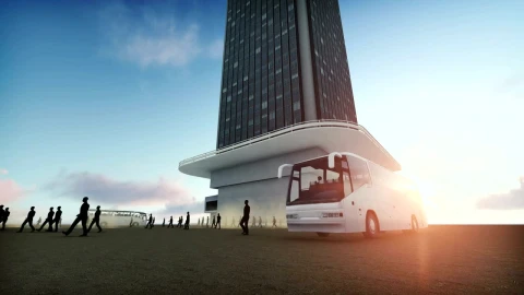 Free Stock Video Workers Walking Near A Building And Buses Live Wallpaper - Free Live Wallpaper
