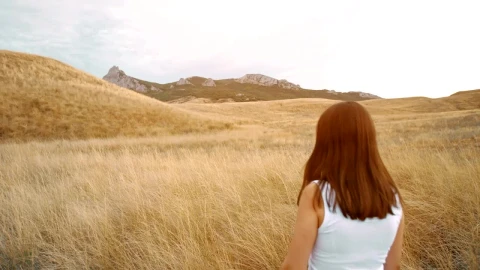 Free Stock Video Woman Walks Through A Dry Meadow Feeling Freedom Live Wallpaper - Free Live Wallpaper