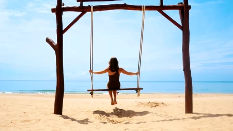 Free Stock Video Woman Swinging On A Sunny Beach Back View Live Wallpaper - Free Live Wallpaper