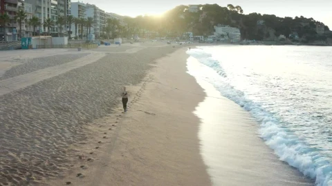 Free Stock Video Woman Running On The Seashore Aerial Shot Live Wallpaper - Free Live Wallpaper
