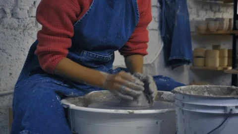 Free Stock Video Woman In A Pottery Workshop Working With Clay Live Wallpaper - Free Live Wallpaper