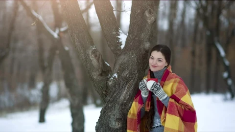 Free Stock Video Woman Enjoying A Hot Drink In The Winter Forest Live Wallpaper - Free Live Wallpaper