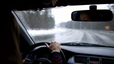Free Stock Video Woman Driving Down A Lonely Road On A Snowy Day Live Wallpaper - Free Live Wallpaper