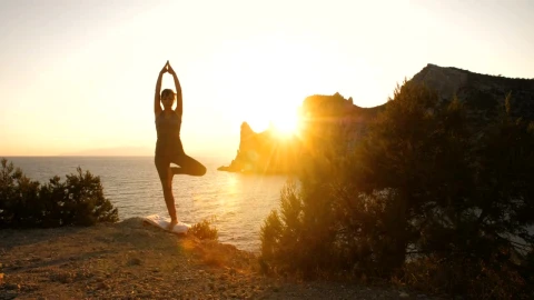 Free Stock Video Woman Doing Yoga By The Sea At Sunset Live Wallpaper - Free Live Wallpaper