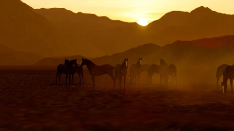 Free Stock Video Wild Horses Grazing Near A Mountain Range Live Wallpaper - Free Live Wallpaper